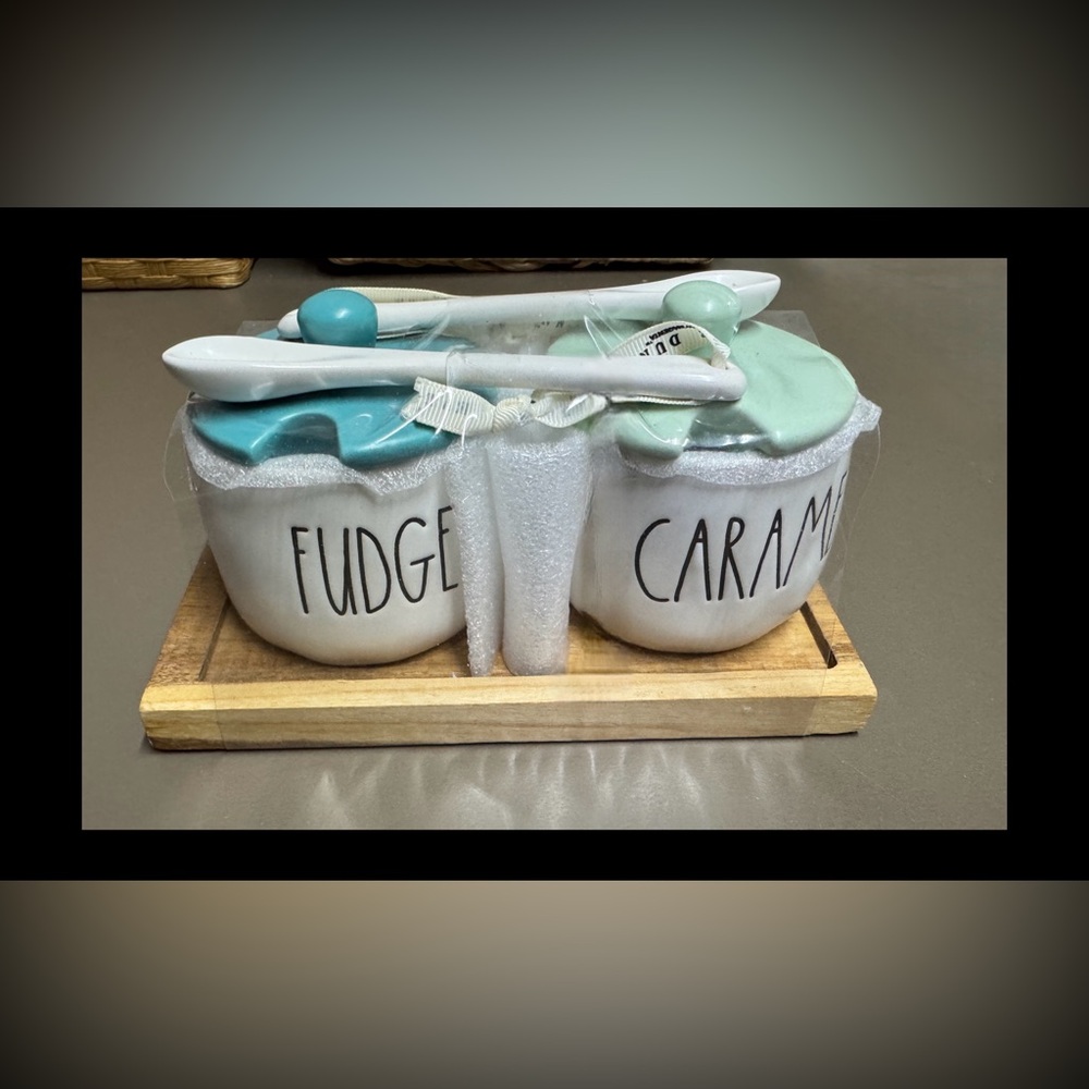Rae Dunn Fudge and Caramel Jars with Spoons